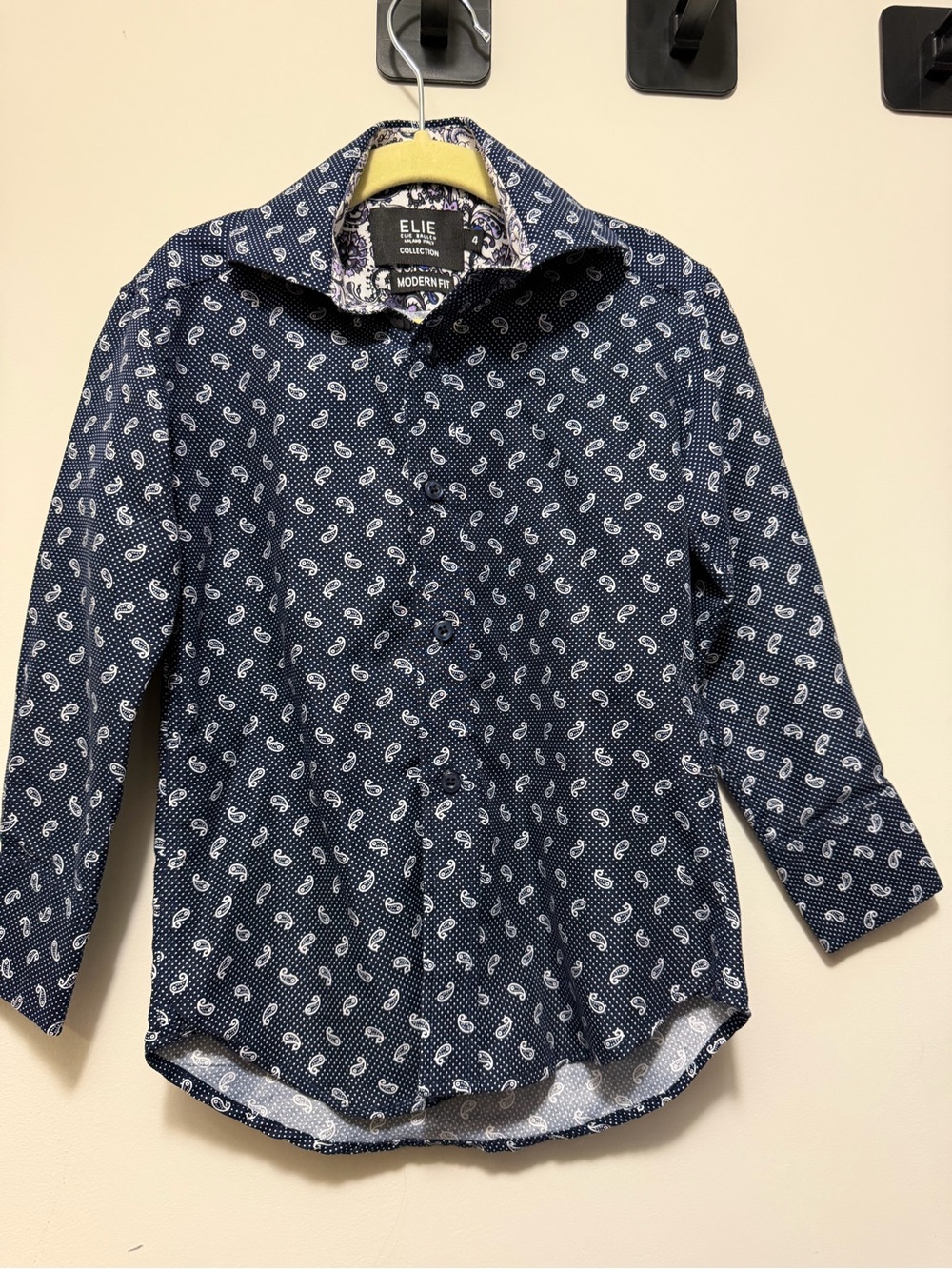 Elie Balleh Boys Size 4 Navy Paisley Button Down Shirt